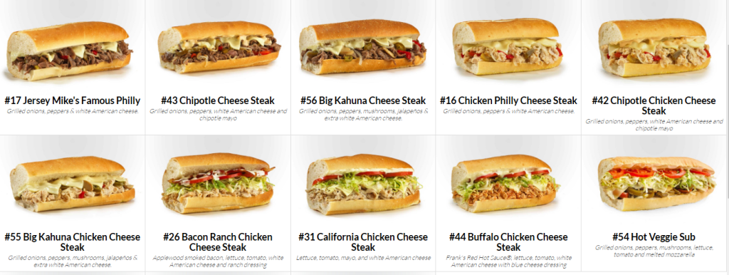 Jersey Mike's Cheese Steak Menu