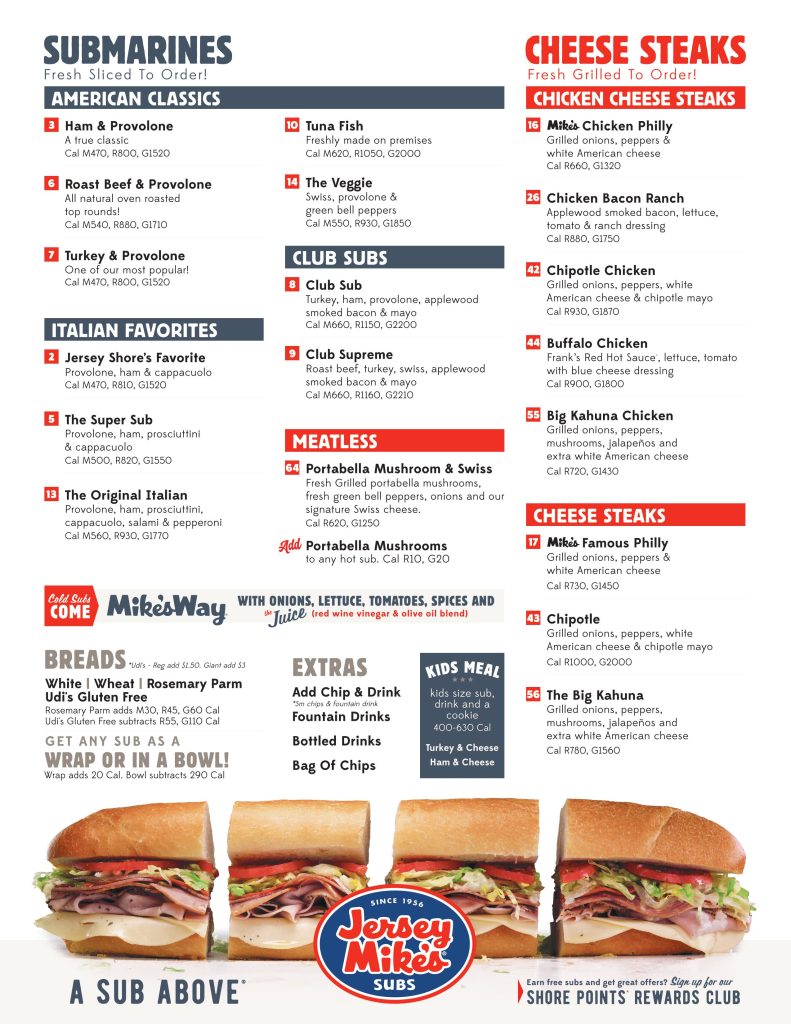 Jersey Mike's Sub Menu